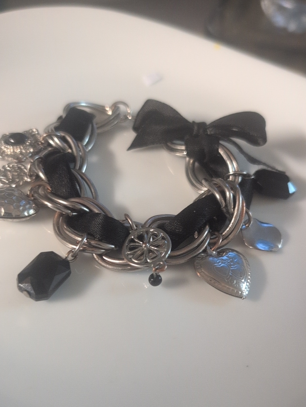 Women's Black Ribbon Charm Bracelet - Unbranded